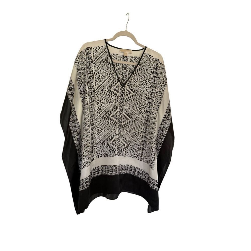 Michael Kors Womens Black White Geometric Print Kaftan Tunic Top Small/Medium
